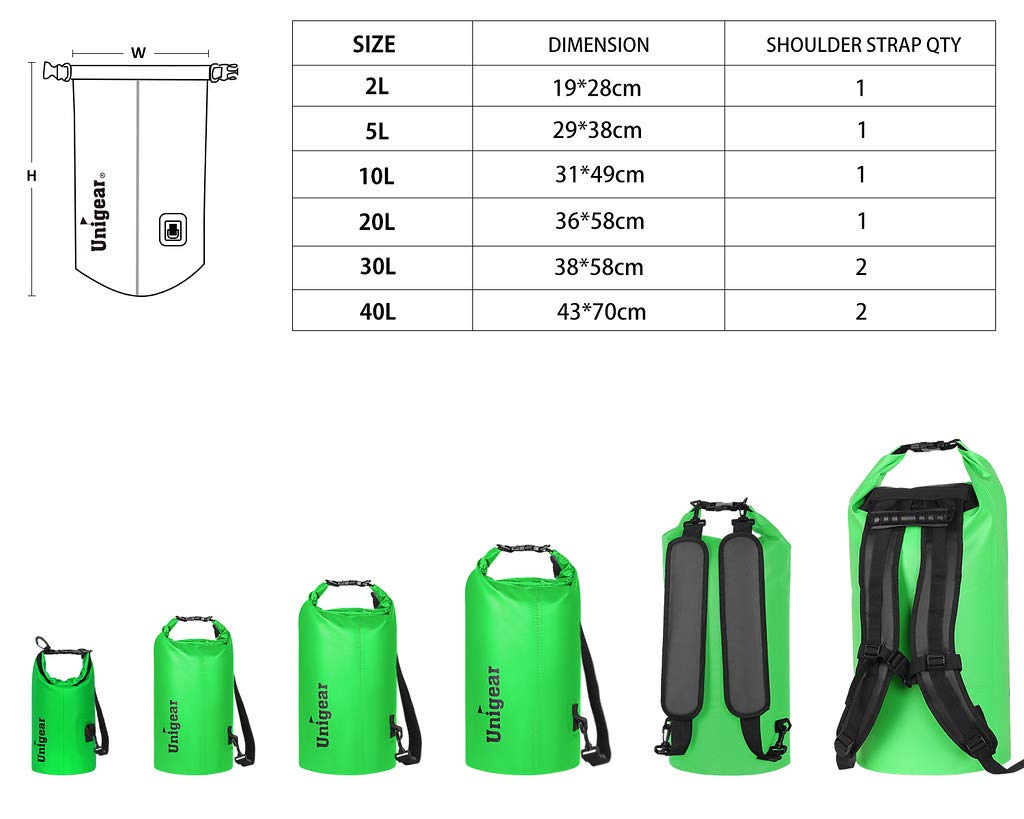 Unigear Dry Bag Waterproof, Floating and Lightweight Bags for Kayaking, Boating, Fishing, Swimming and Camping with Waterproof Phone Case (Green, 5L)
