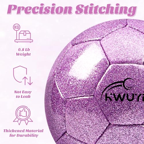 Glitter Purple Soccer Ball Size 3 with Pump for Kids Toddlers & Teens