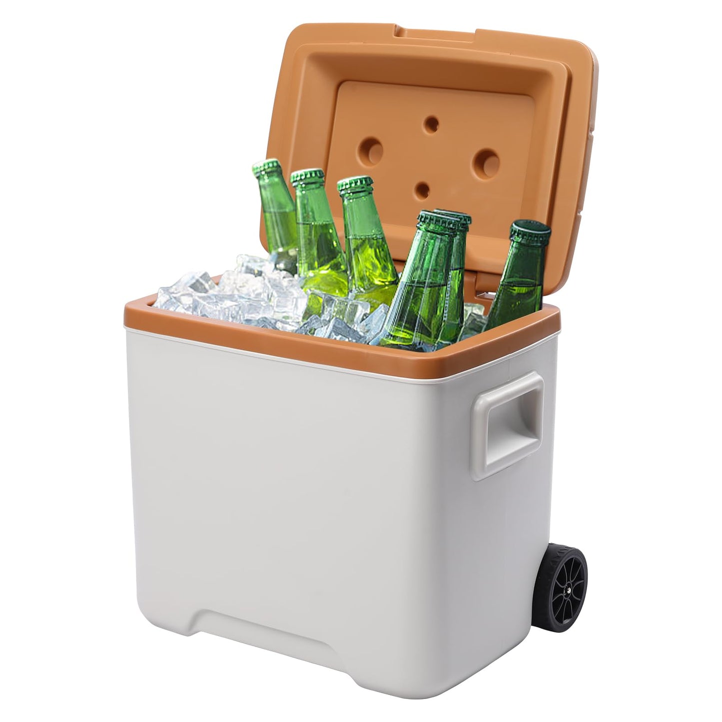 Aircity 32 Qt Cooler with Wheels, Ice Chests Portable Camping Cooler-2 Cup Holders, 4 Inch Wheels & Retractable Handle for Car Fridge for RV, Truck, Van, Camping, Travel, Outdoor(30L)