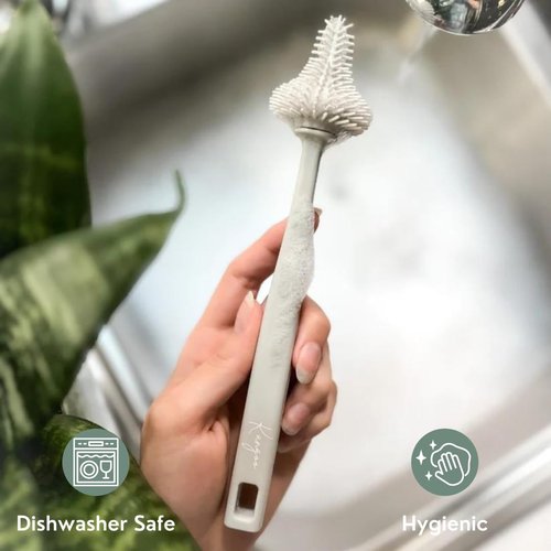 Silicone Bottle Cleaning Brush Easy Grip Handle - Cleaner Brush for Reusable Pouches - Bristle Baby Feeding Bottle Cleaning Brush & Nipple Cleaner - Washer Baby Bottle Brush | Baby Travel Essentials