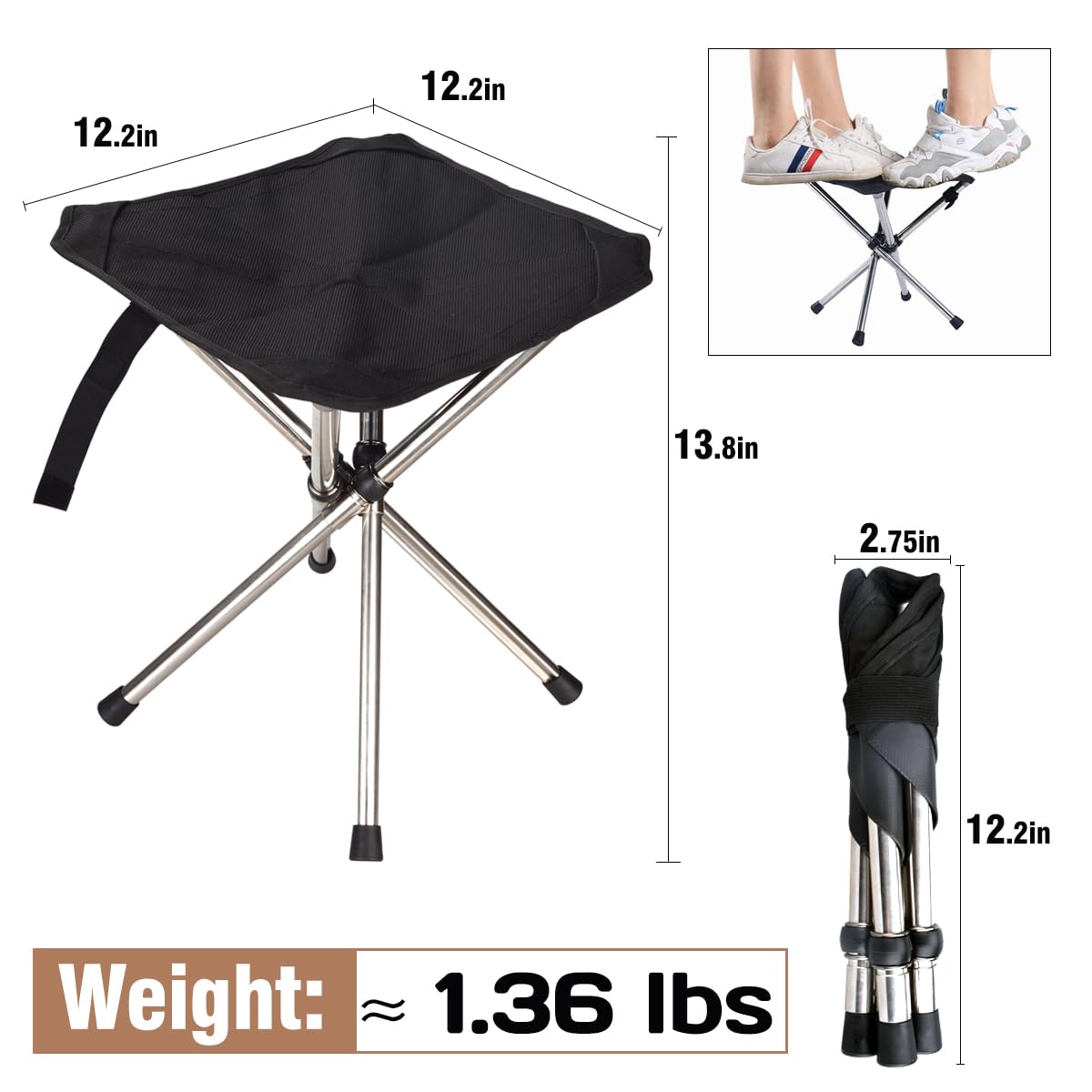 JVZI® Heavy Duty Folding Camping Stool - 275lbs Capacity, 1.34lbs Ultra-Light & Waterproof | 1-Pull Quick Setup for Family Camping, Hiking, Fishing, BBQ & Waiting in Line (1)