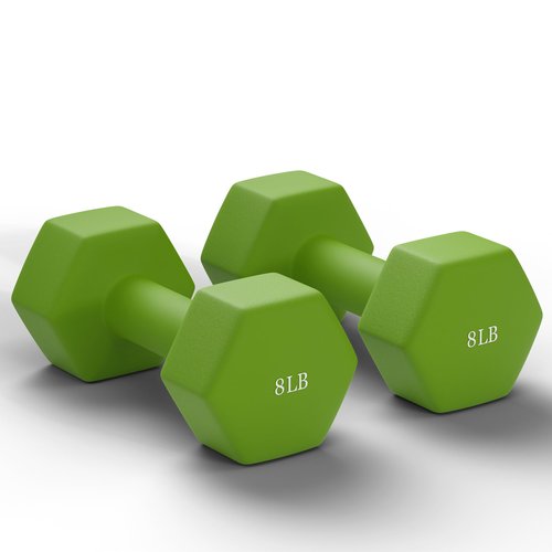 Dumbbells Set of 2 Hex Rubber Encased Dumbbells, Weights Dumbbells Set with Metal Handle for Exercise and Fitness Green (8 lb, Pair)