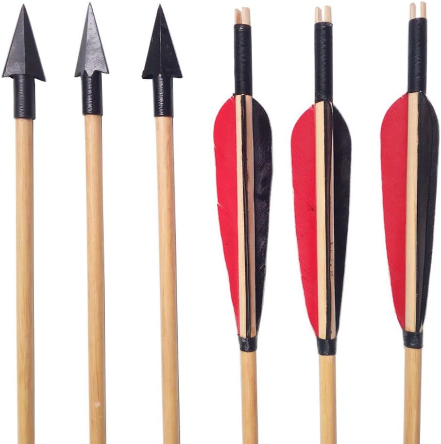 AMEYXGS 6/12pcs 8mm Diameter Metal Traditional Broadheads Archery Glue on Arrowheads for Wooden Bamboo Arrows