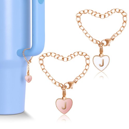OriJoy Letter Charm Accessories for Stanley Cup, 2PCS Name ID Letter Handle Charm for Stanley/Simple Modern Tumbler, Heart Shape Initial Identification Pendant（J）