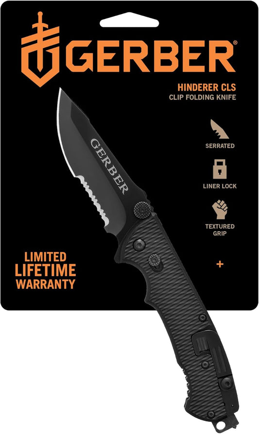 Gerber Gear Hinderer CLS Tactical Pocket Knife, 3.5" Serrated Blade EDC Folding Knife, Survival and Camping Gear