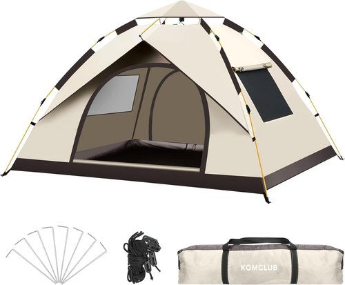KOMCLUB Camping Tent 1/2/3 Person Tents for Family Camp Tent Waterproof Windproof Outdoor for Backpacking Hiking Easy Setup with Storage Bag,8 Ground ding,4 Windproof Rope