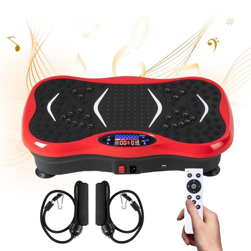 Vibration Plate Exercise Machine for Whole Body Workout - Home Fitness Vibrating Platform with Resistance Bands - Improve Circulation, Muscle Tone & Bone Density - Supports Up to 330 lbs（Red）