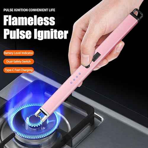 Candle Lighter Electric Arc Lighters for Candle, Long Neck Flameless & Windproof Rechargeable USB, Camping BBQ (Black)