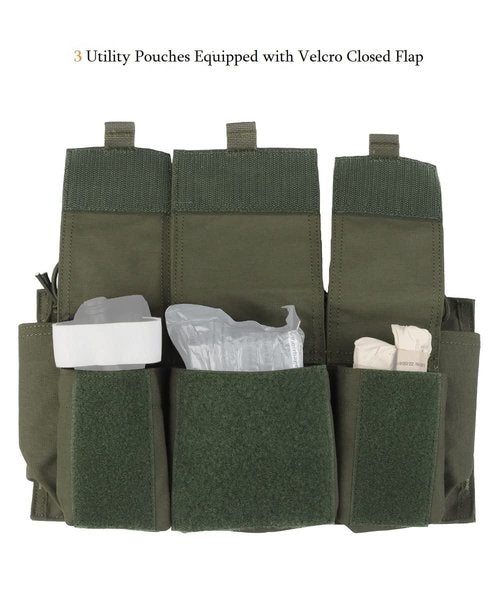 Quad 5.56 Magazine Pouch with General Purpose Pouches，Hook Backing Tactical Placard for Tactical Vest Chest Rig