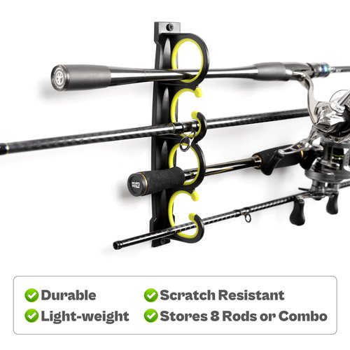 VEYWANE Wall Mount Fishing Rod Rack for Garage, Horizontal or Ceiling Rubber Coated Fishing Pole Holders for 8 Rods or Combos