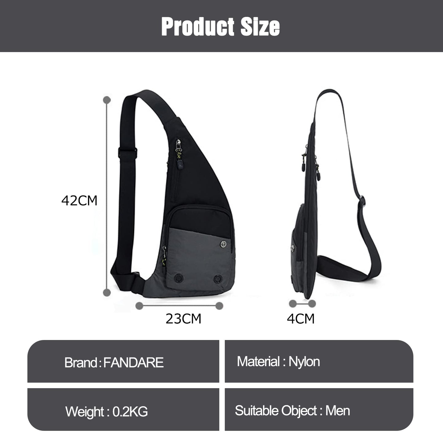 FANDARE Ultralight Sling Bags Outdoor Hiking Daypacks Chest Shoulder Bag Men Crossbody Bags Women Waist Bag Cover Pack Rucksack for Travel Hiking Bicycle Sport Gym Daypacks Small Daypacks Grey B