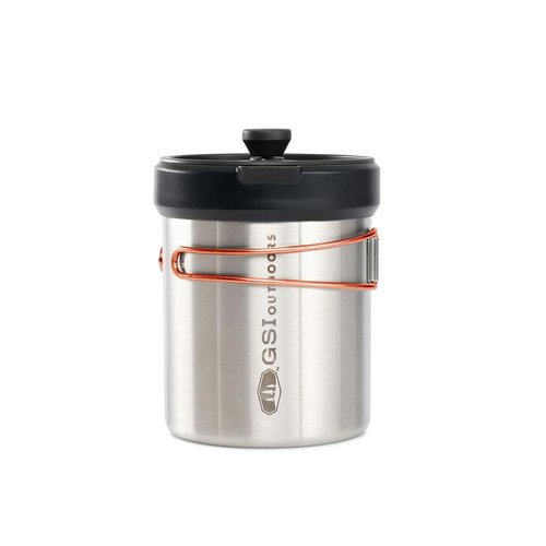GSI Outdoors Glacier Personal Javapress Stainless Steel Press Mug with Folding Handles and Pour-Through Lid – Brews 22 fl. oz.