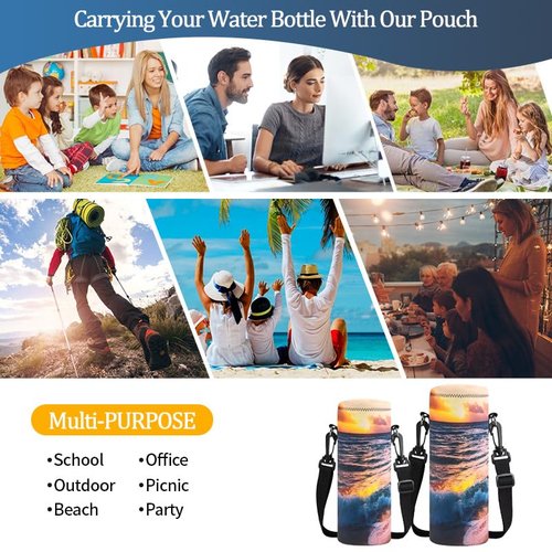 ToLuLu Water Bottle Holder Bag Case, Insulated Neoprene Water Bottle Holder Cover 750ML 25OZ with Adjustable Shoulder Strap, Sling Bag Sleeve Pouch For Hydroflask Stanley Iceflow, Sunset Beach
