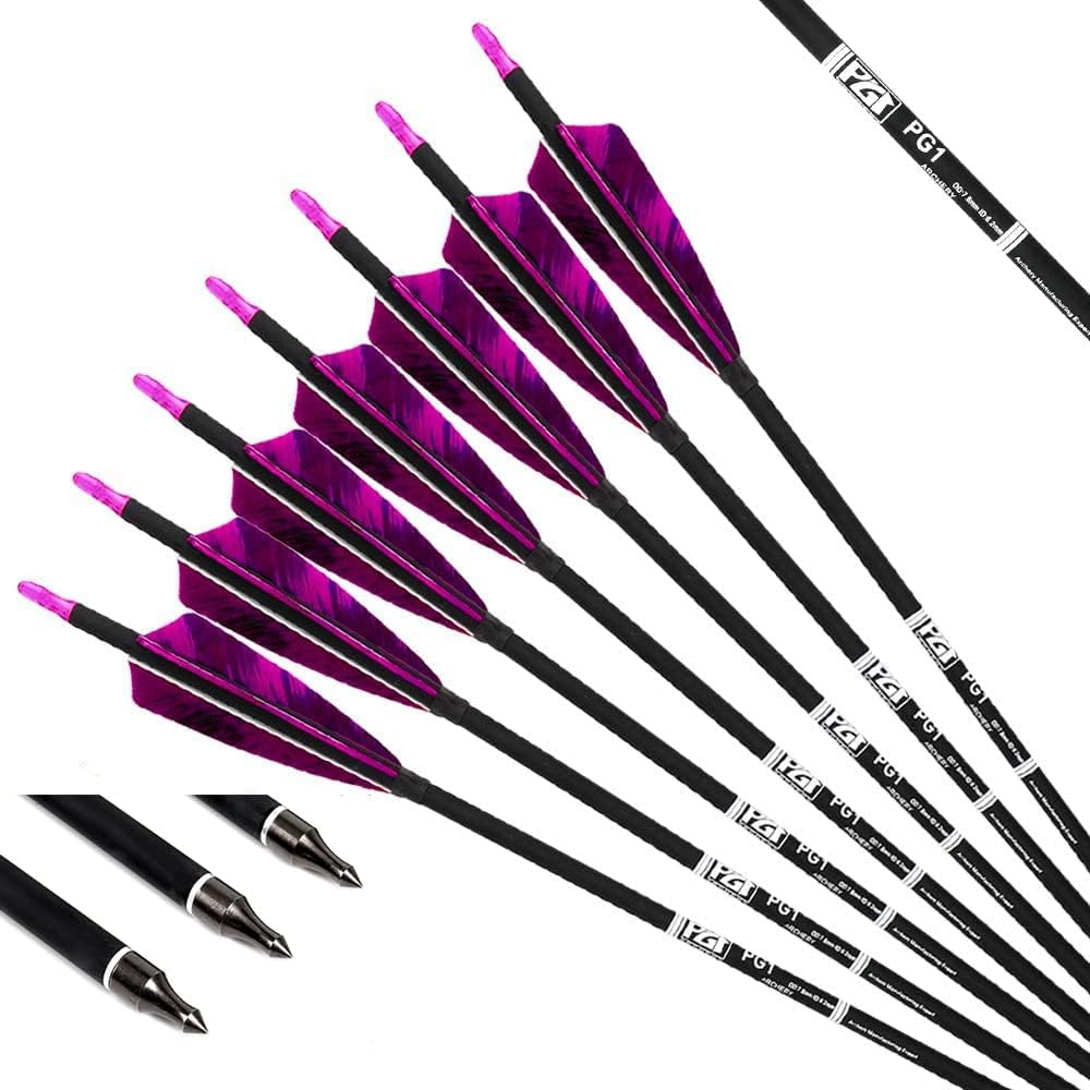 31-Inch Carbon Arrows Target Practice Hunting Arrow with 4" Shield Fletching spine 500 Arrows for Recurve Bow LongBow Compound Bow(Pack of 6)