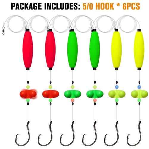 Dovesun Catfish Rigs Santee Rig Catfish Float Rigs Catfishing Tackle Cigar Float-5/0Hook * 6PCS