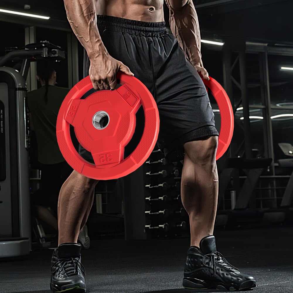 FAGUS H Color Coded Weight Plate 2-Inch Rubber Coated Olympic Grip Plate for Barbell,Solid Cast Iron Weight Plates for Strength Training,Weightlifting,Crossfit,Home Gym,2.5LB Pair