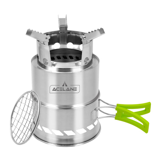 Acelane Camping Wood Stove, Portable Camping Stove - Stainless Steel Survival Stove Backpacking Wood Stove, Folding Small Mini Camp Stove for Hiking Traveling Outdoor