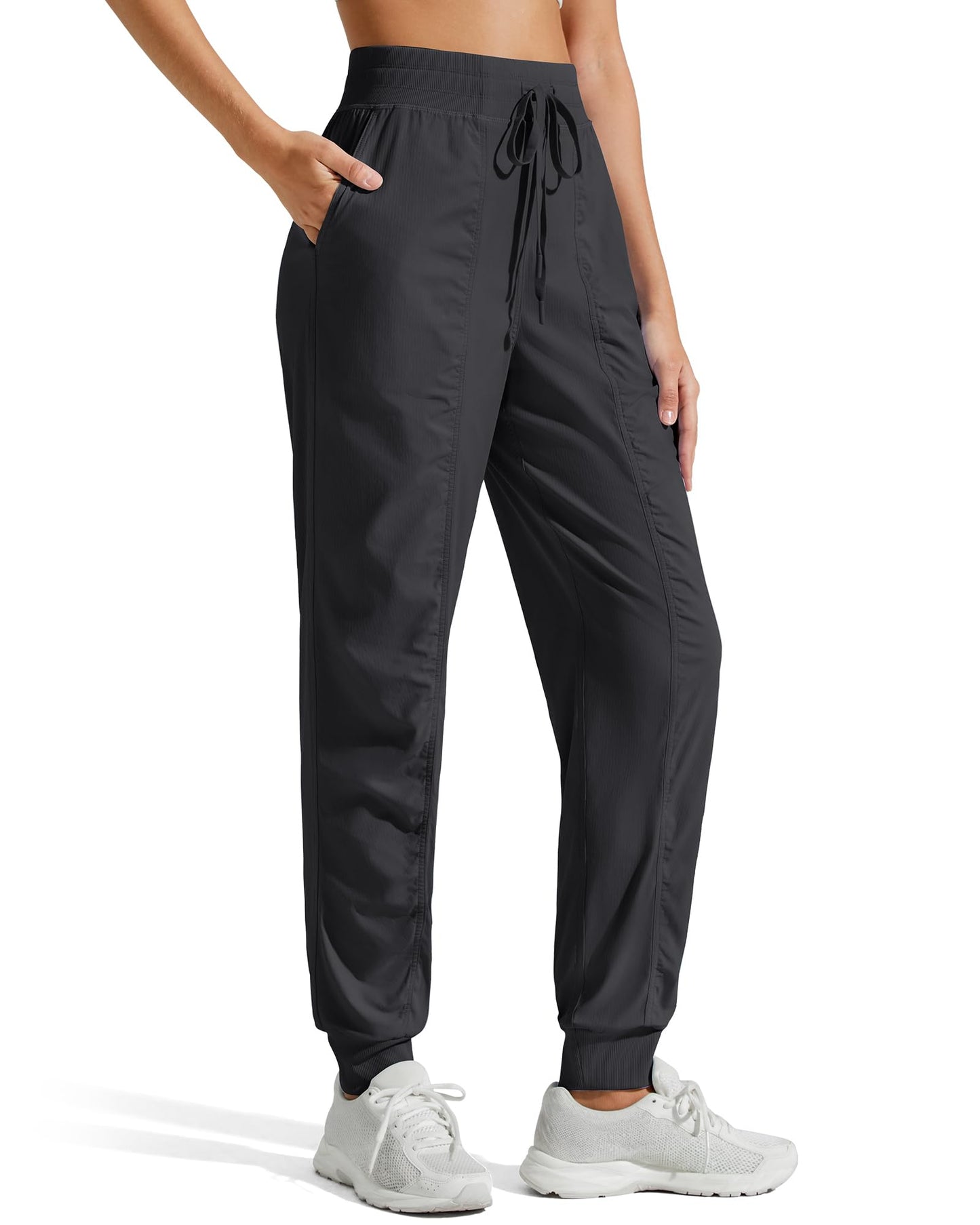 G4Free Women's Jogging Pants with Pockets Elastic Drawstring Workout Sweatpants Soft Stretch Gym Sweats Casual Outdoor (Black,L,31.5")