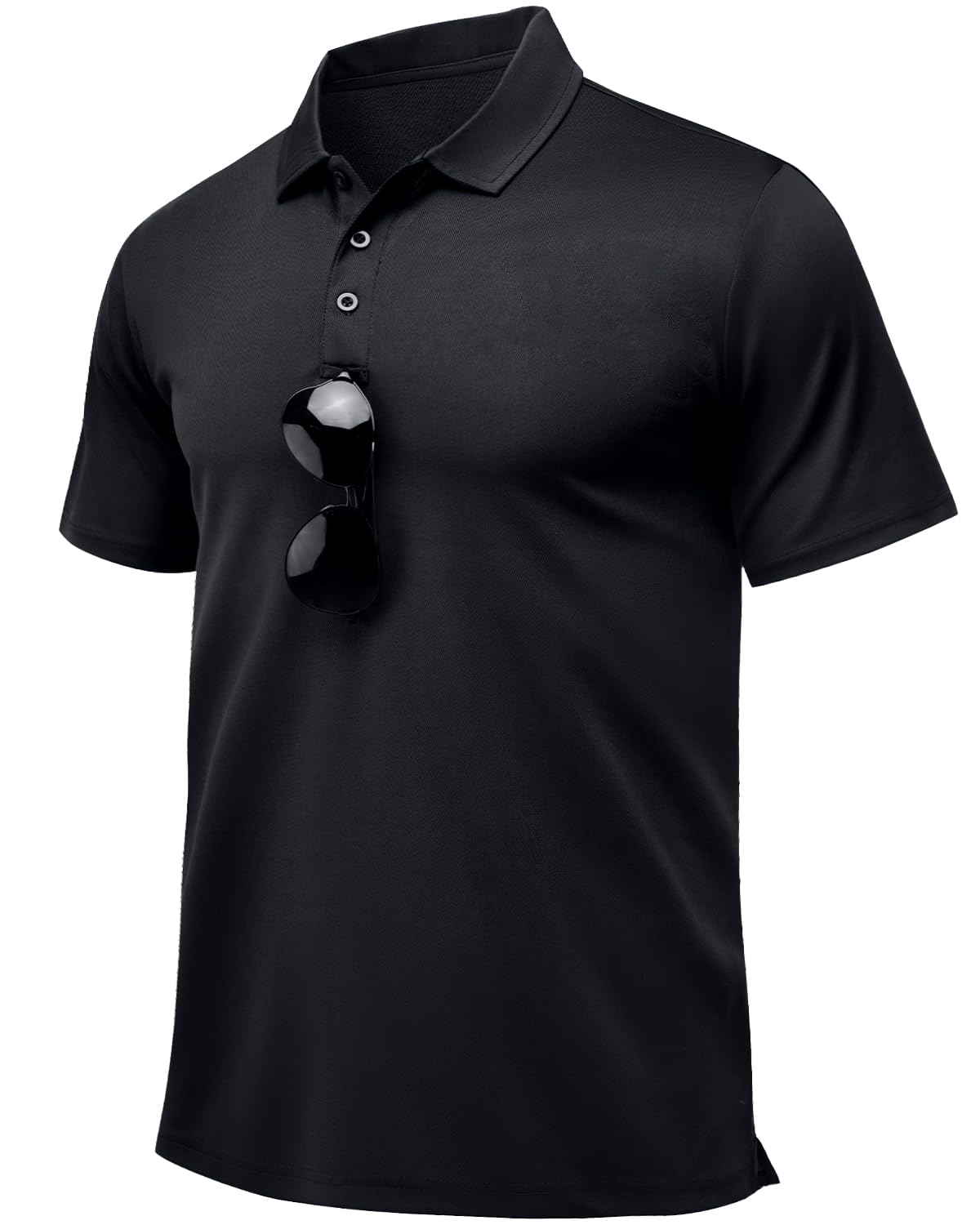 Peakwell Polo Shirts for Men Golf T-Shirt Quick Dry Tennis Short Sleeve Breathable Mesh Classic Tees (Black, Large)