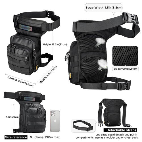 SUNELFFY Motorcycle Drop Leg Bag Military Thigh Pouch Bag Tactical Hip Thigh Pack Leg Bag Multifunctional for Riding Cycling Hiking Climbing Men and women (Black)