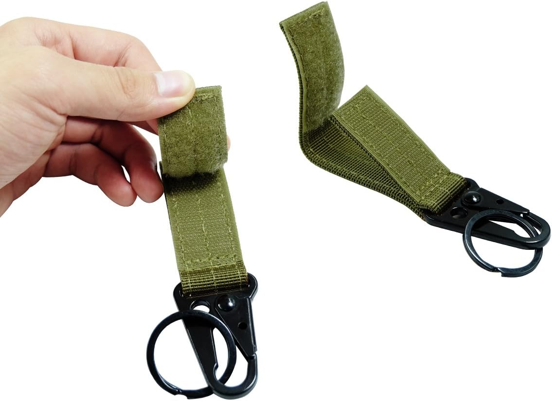 FAIRWIN Tactical Gear Clip, Nylon Key Ring Holder or Belt Keeper Military Utility Hanger Carabiner Molle Hook, Black, Tan, Green