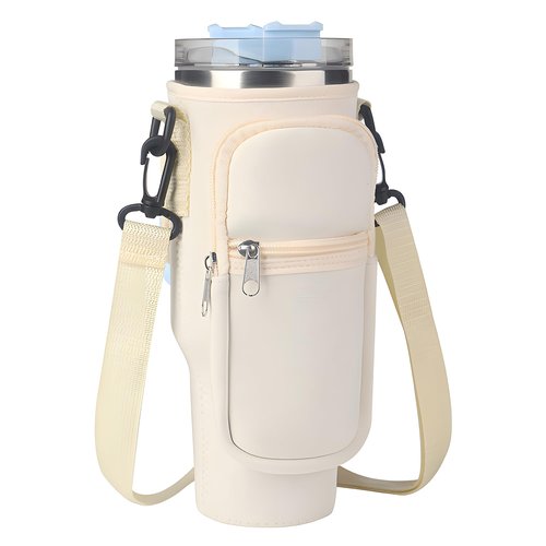 Denlei White Stanley Cup Bag, Cup Holder for Stanley 40oz Tumbler with Handle, Stanley Carrier Bag with Adjustable Shoulder Strap for Stanley Cup Accessories