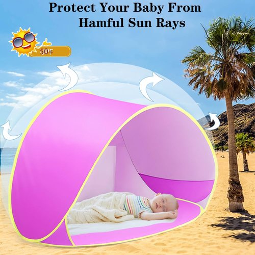 Baby Beach Tent, Baby Pool Tent, Pop Up Beach Tent Sun Shade for Beach, Portable Baby Travel Tent with Mini Pool, Indoor Outdoor Baby Play Tent, UPF 50+ UV Protection Sun Shelters (Pink)