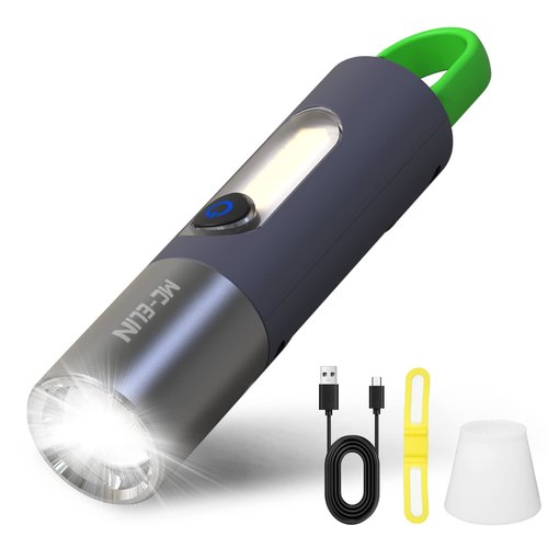 MC-ELIN Rechargeable Flashlight,USB C High Lumens Zoomable Small LED Flashlight 4 Modes Plastic Lantern Torch with Side Light Carabineer Clip Portable Flash Lights for Camping Emergency Cycling