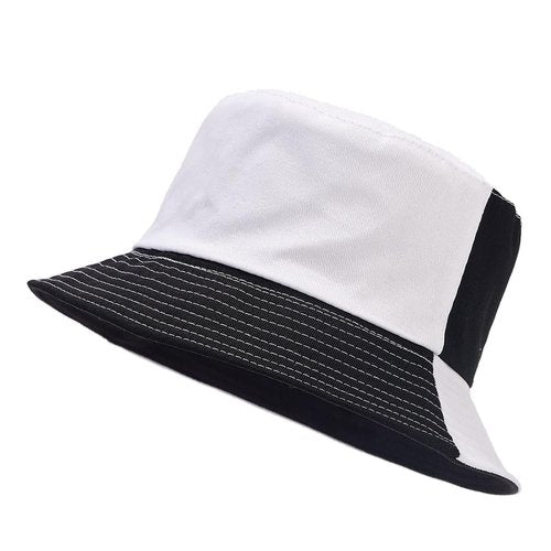 Quanhaigou Reversible Printed Bucket Hat,Summer Beach Outdoor Cap (Black White)