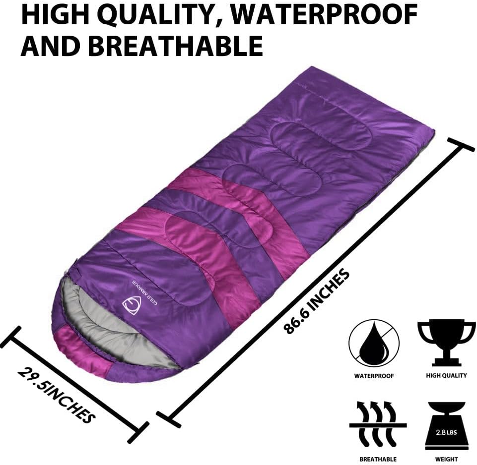 Gold Armour Sleeping Bags for Adults Cold Weather & Warm - Backpacking Camping Sleeping Bag for Kids 10-12, Girls, Boys - Lightweight Compact Camping Essentials Gear Accessories, Left Zipper