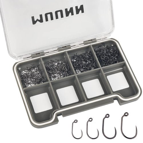 MUUNN 400Pcs Fly Tying Hooks Assortment, Barbless Fishing Hook Trout, Wide-GARP Jig Fly Fishing Hooks 12#14#16#18# with Box