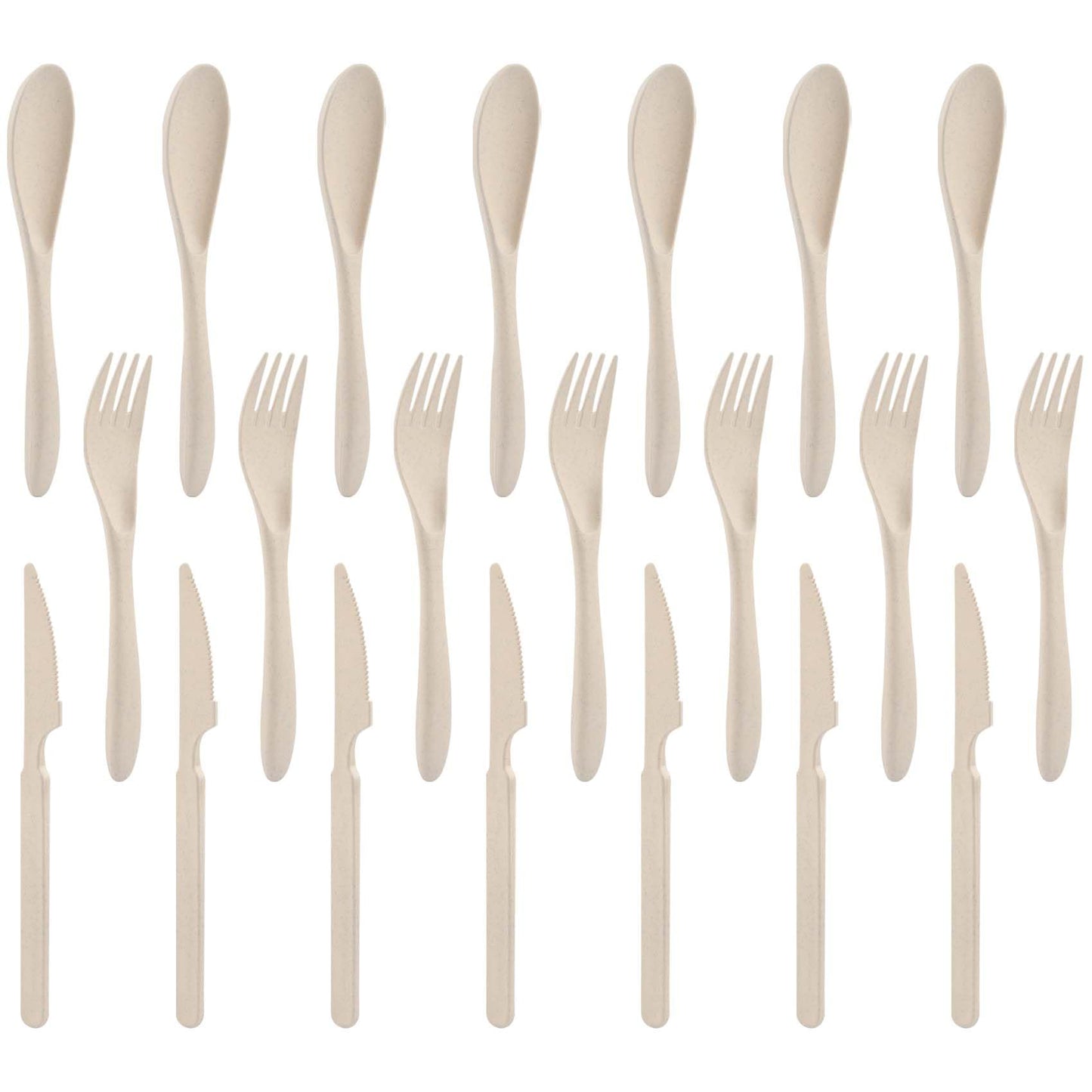 Forks Spoons Knife Set, 21 Pieces Wheat Straw Cutlery Set, Reusable Utensil Set for 7, Unbreakable and Lightweight Utensils for Party, Travel, Work, Lunch, Picnic, Camping or Daily Use (Beige)