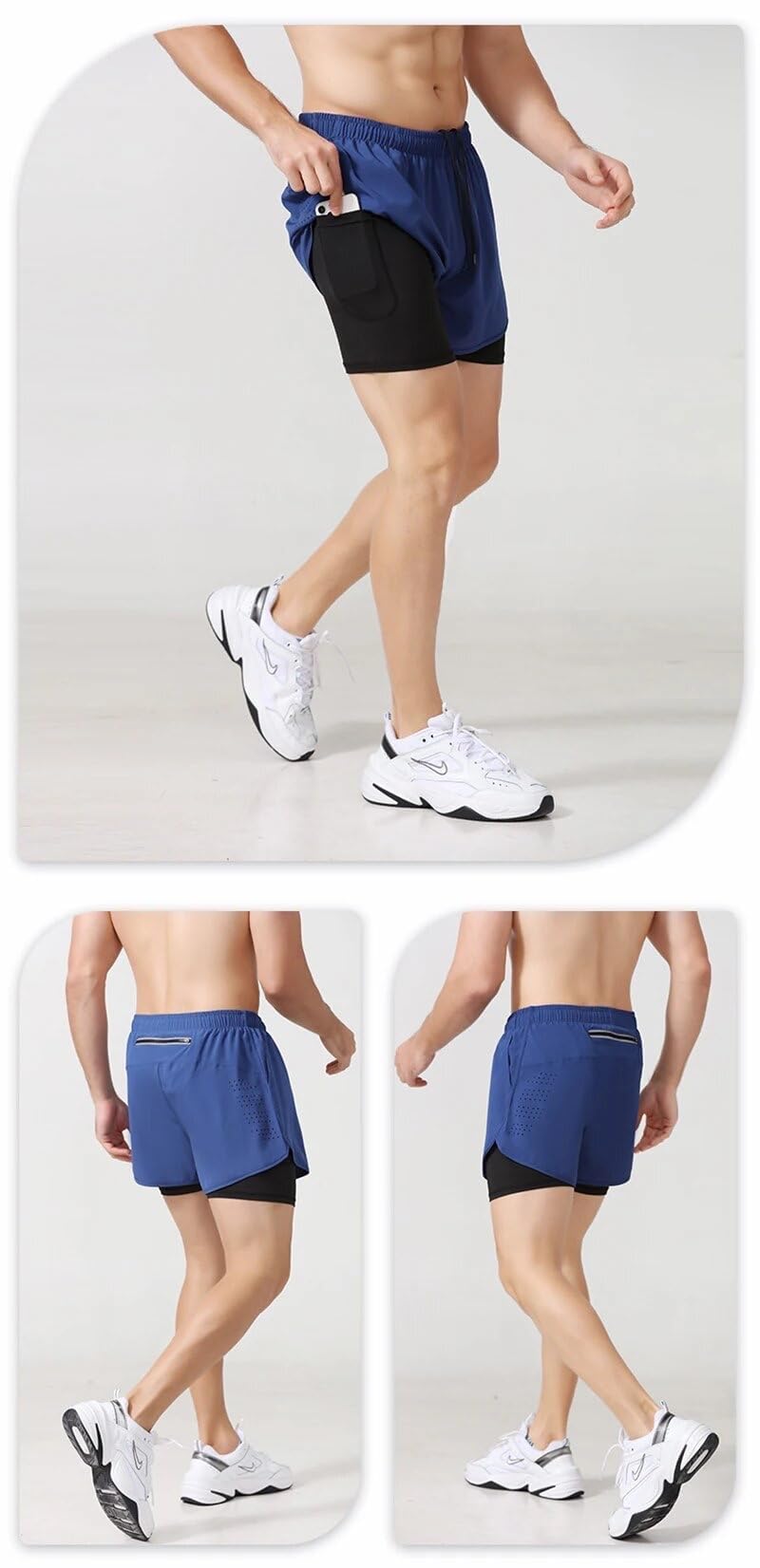 Mens Athletic Shorts with Liner (US, Waist, 34, Short, Blue)