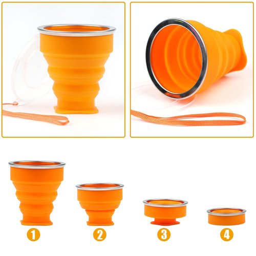 QEEYON 5Pcs Silicone Collapsible Cup for Travel, Reusable Folding Camping Cup Mug with Lids, Portable Expandable Drinking Cup Collapsible Water Cups Mugs Set Telescopic Camping Tumblers for Hiking
