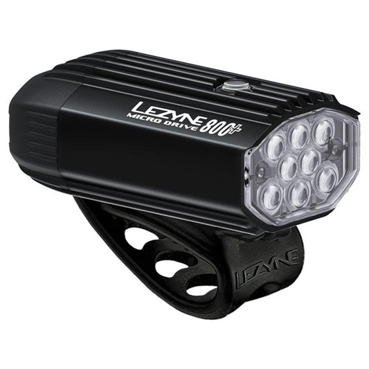 LEZYNE Micro Drive Bicycle USB Rechargeable IPX7 Waterproof White LED Front Light w/Multiple Solid & Flash Modes | Integrated Silicone Rubber Strap Mount, Black Satin