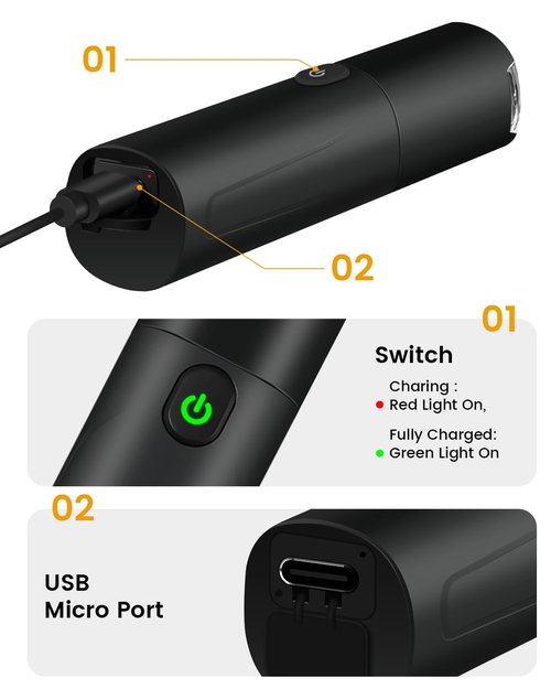 Bicycle Lights Rechargeable Bike Light with 6 Light Modes Waterproof Bicycle Headlight Compatible with GoPro Mount Bicycle Front Light for Dirt/Mountain/Road Bike