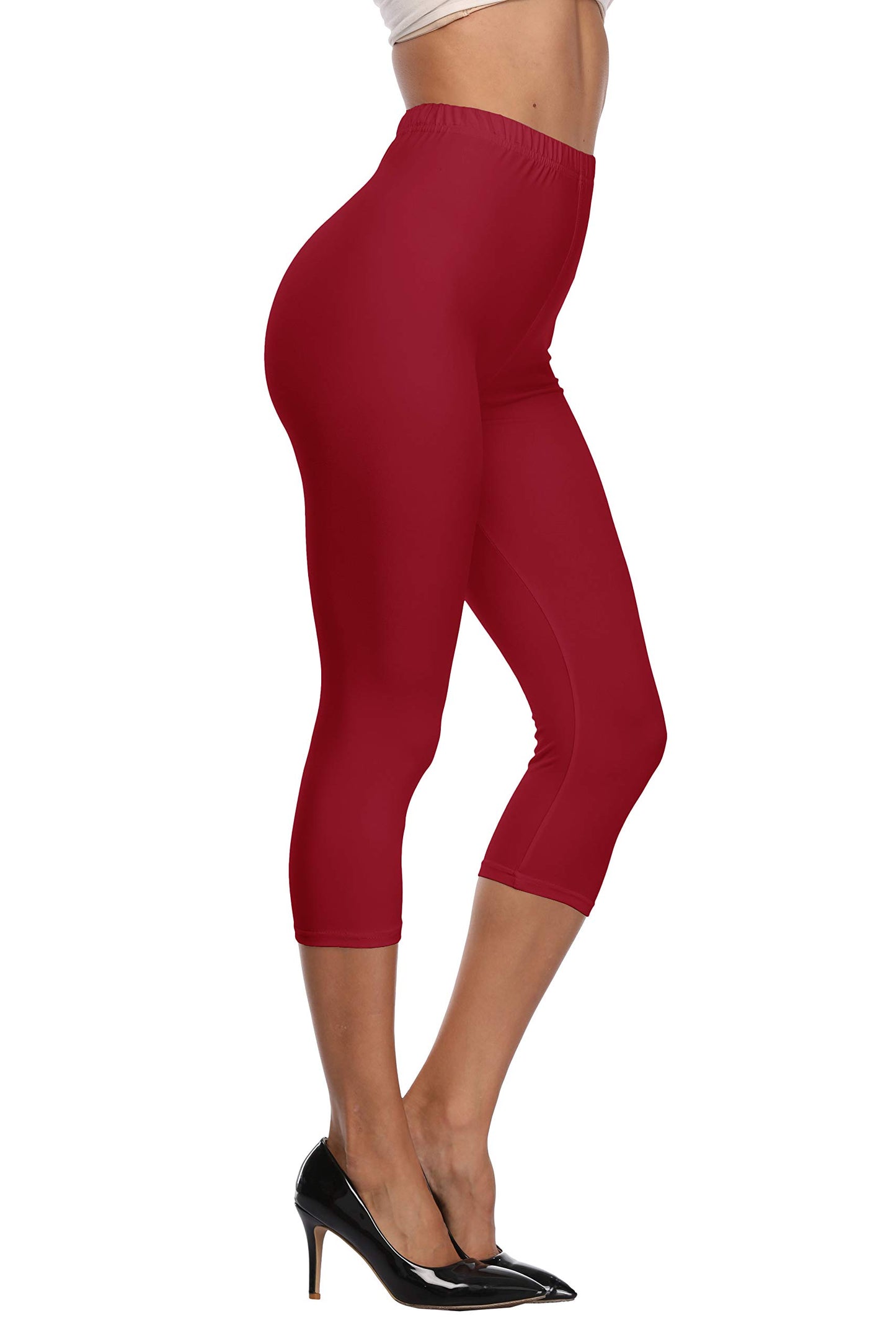 EAST BUND Capri Leggings for Women High Waisted Soft Yoga Pants Workout Running Tights - Regular & Plus Size Burgundy