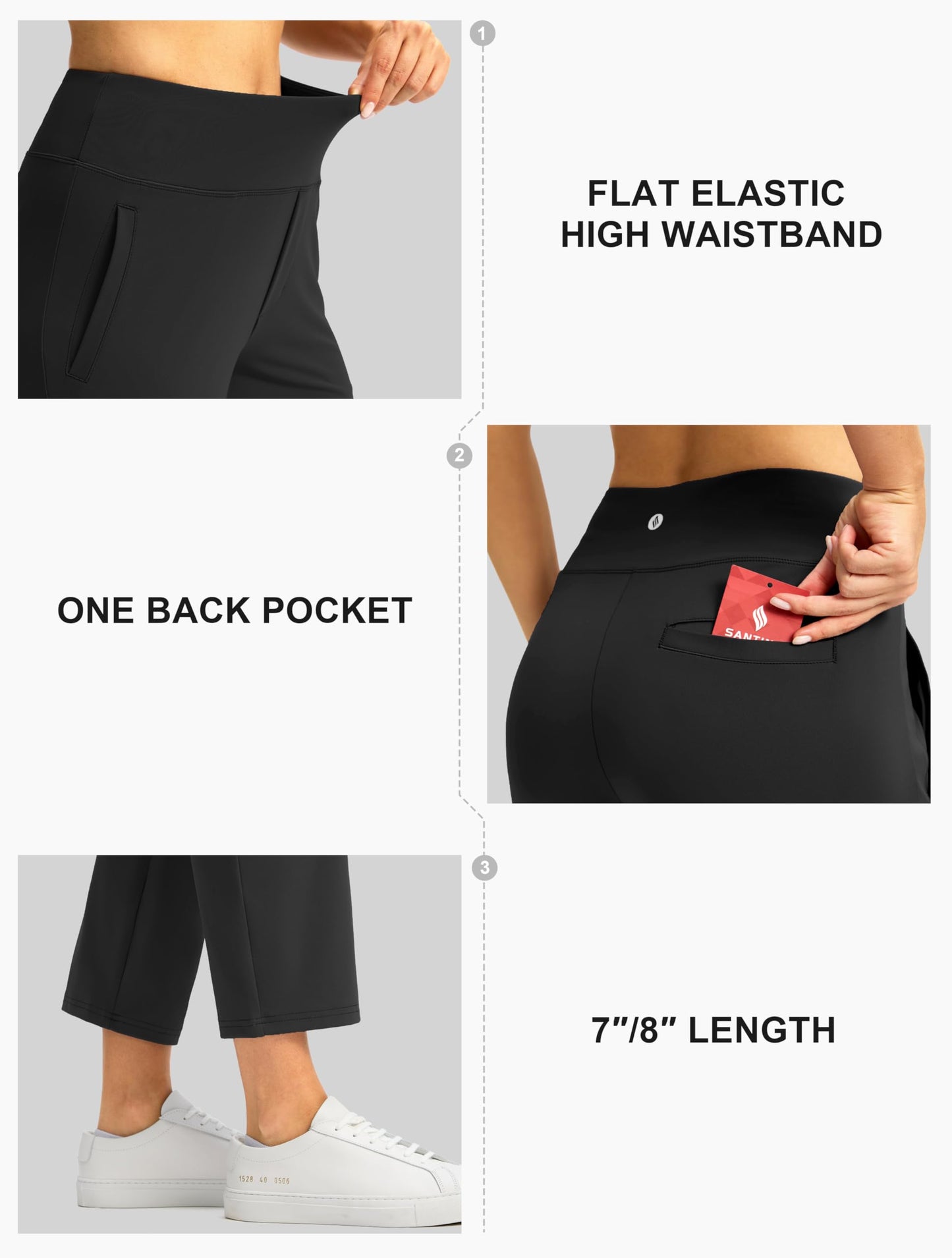 SANTINY Women's Pants with 3 Pockets 7/8 High Waisted Stretch Ankle Pants for Women Golf Casual Travel Athletic Work (Black_L)
