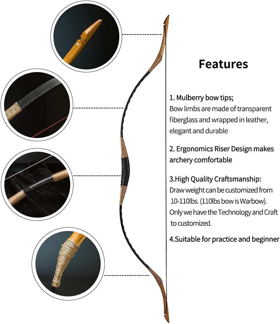 longbowmaker Hungarian Style Handmade Longbow Flagella Recurve Horsebow Archery 20-110LBS H1
