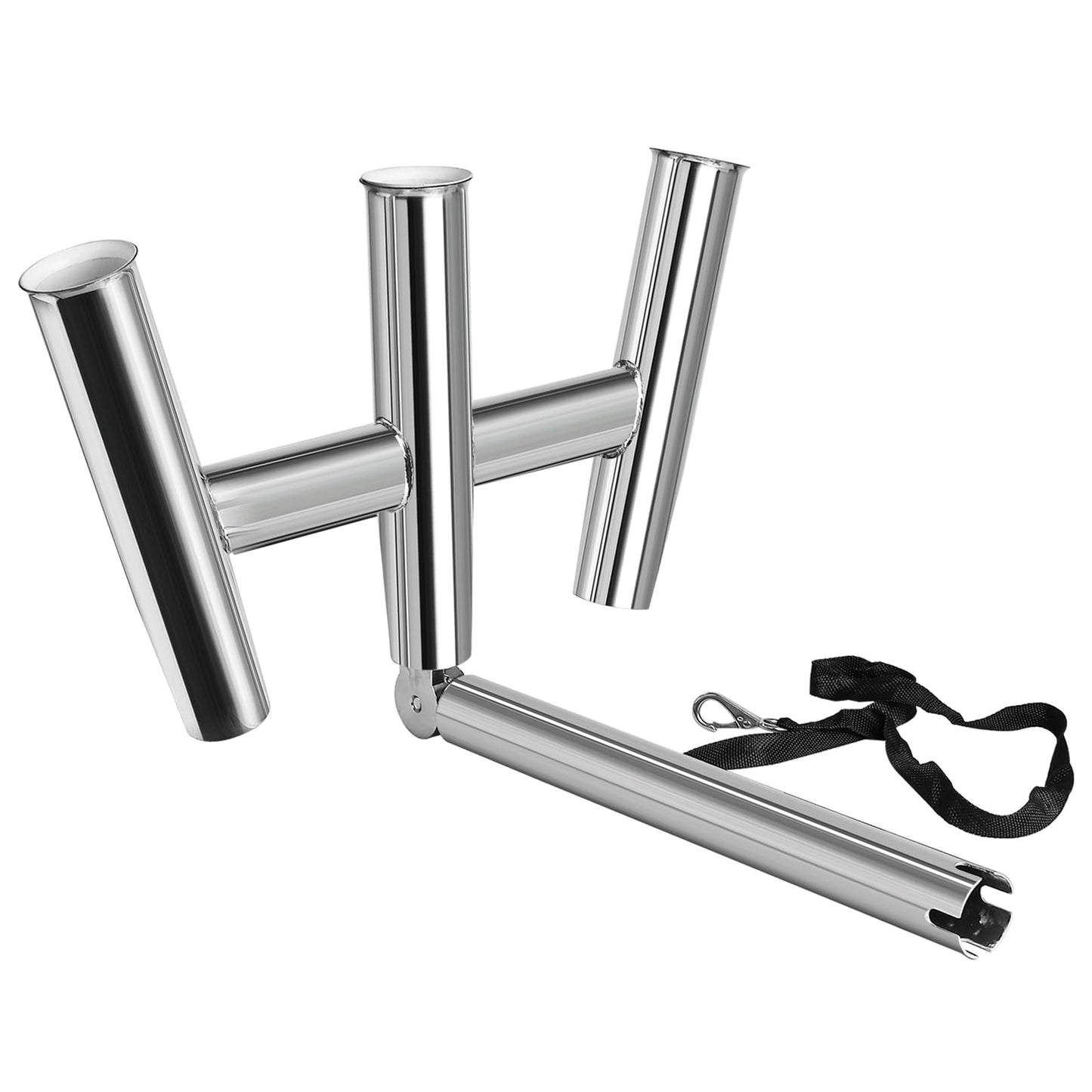 NovelBee 3 Tube Fishing Rod Holders,Polished Stainless Steel Trident Outrigger Stylish Rod Holder,Adjustable Kite Fishing Mount 3-Rod Holder
