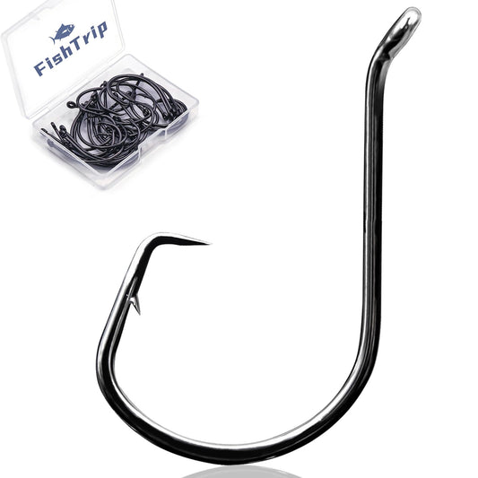 FishTrip Octopus Circle Hooks Saltwater - 50pcs Fishing Catfish Hook,Offset Fish Hooks for Rigs Size 1 2 4 6 1/0 2/0 3/0 4/0 5/0 6/0 7/0 8/0 9/0 10/0 (1#_50pcs)