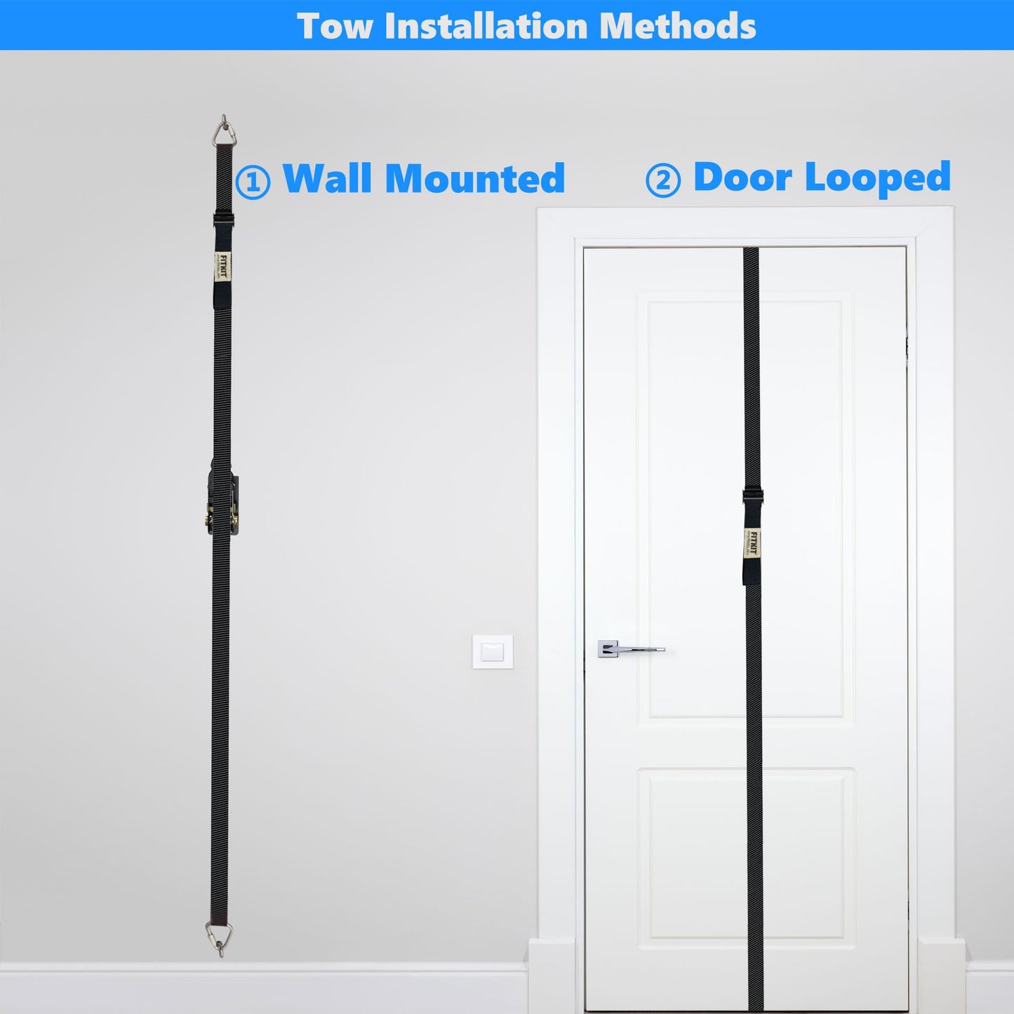 FITKIT Door and Wall Moveable Anchor Straps with Adjustable Multi Point for Resistance Bands, Workout Attachment for Home Gym, Fits 6-8 ft Doors