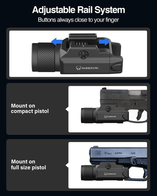 DARKFANG Tactical Flashlight 1500 Lumen for Shotgun/Pistol Light with Momentary/Strobe Function for 1913 Picatinny Rail