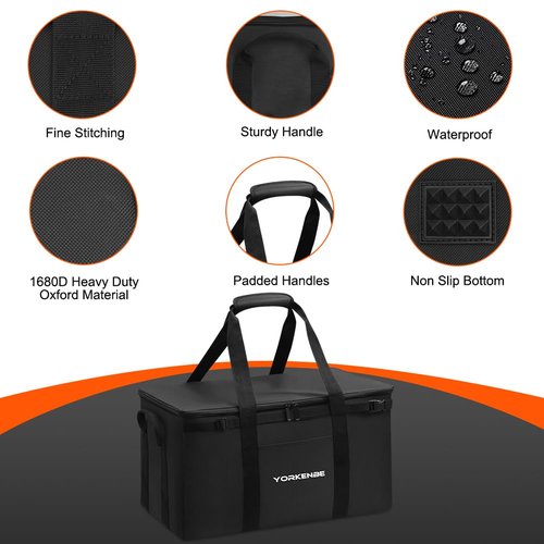 Yorkenbe 45L Camping Organizer, 1680D Heavy Duty Waterproof Camping Storage for Camping Cooking Utensils and Camping Cookware, with Hard Bottom, Camping Bag with Zippered Lid for RV, Hiking