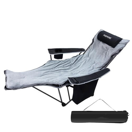 POEPORE Reclining Camping Chair 4 Position with Foot Rest Comfortable for Adults 265Ibs Folding Lounger Mesh Beach Chair with Cooler Bag,Cotton Cushion and Cup Holder for Outdoor Patio