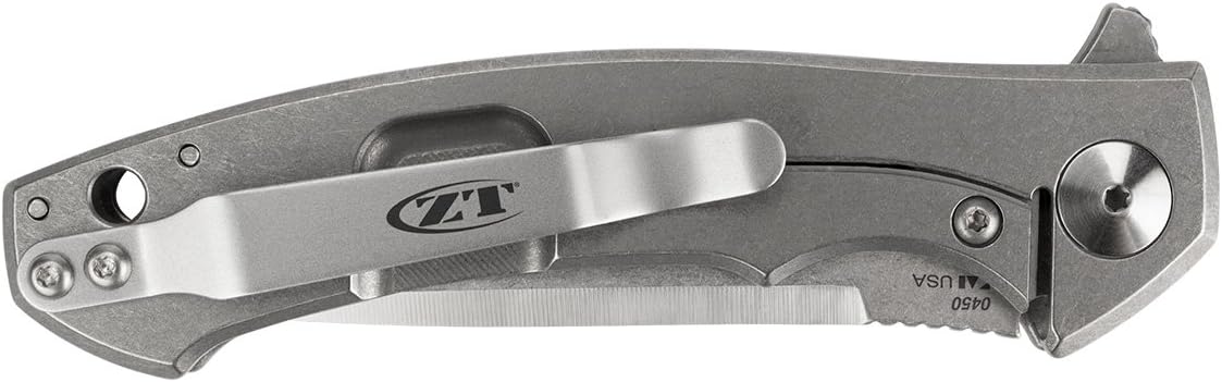 Zero Tolerance (0450); With 3.25” DLC-Coated S35VN Stainless Steel Blade, All-Black Carbon Fiber and Titanium Handle Scales, KVT Ball-Bearing Opening, Frame Lock and Reversible Pocketclip; 2.45 OZ.