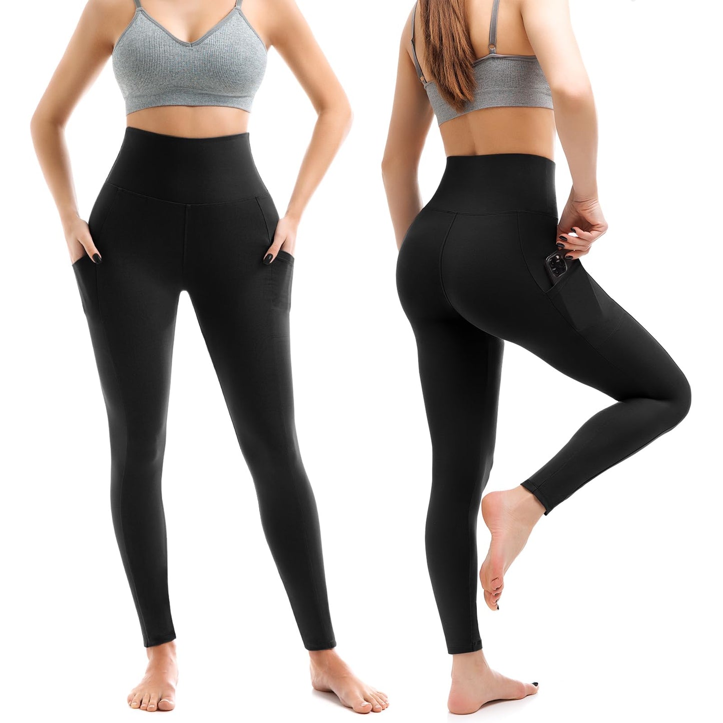 Leafigure 2 Pack Leggings with Pockets for Women, High Waisted Soft Leggings for Yoga Gym Black XXL