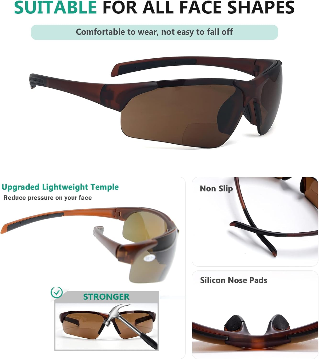Eyekepper TR90 Unbreakable Sports Polarized Half-Rimless Bifocal Sunglasses