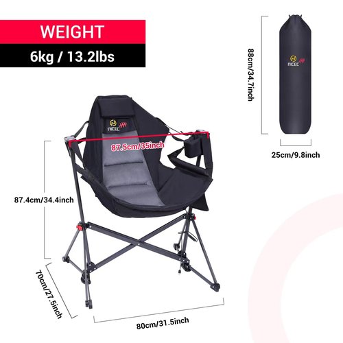 Nice C Heated Hammock Camping Chair, Swing Chair, Folding Rocking Chair, Camping Chair, High Back with Stand, Cup Holder, Side Pocket, Heavy Duty 10000mAh Power Bank Included (Set of 2)