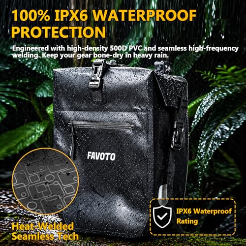 Favoto Waterproof Bike Panniers Set 48L for Rear Rack - Black